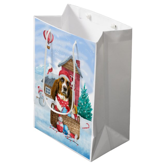 Bolsa De Regalo Mediana Perro atormentado en la nieve Navidad Casa de perr (Angulo Anverso)