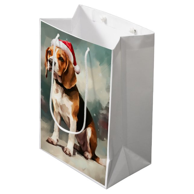 Bolsa De Regalo Mediana Perro beagle en Navidades de nieve (Angulo Anverso)