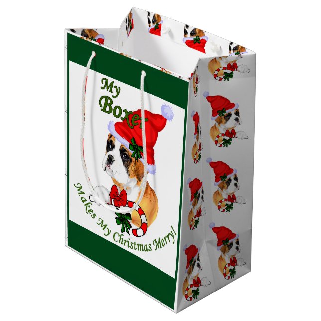Bolsa De Regalo Mediana Perro Boxer Navidad Alegre (Angulo reverso)