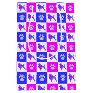 Bolsa De Regalo Mediana Perro canino y pato loco rosado caliente y azul
