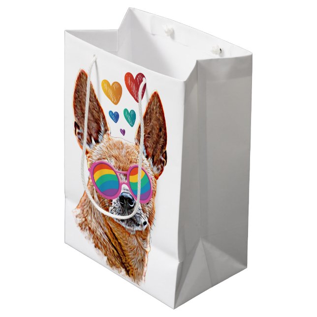 Bolsa De Regalo Mediana Perro chihuahua con El día de San Valentín cardíac (Angulo Anverso)