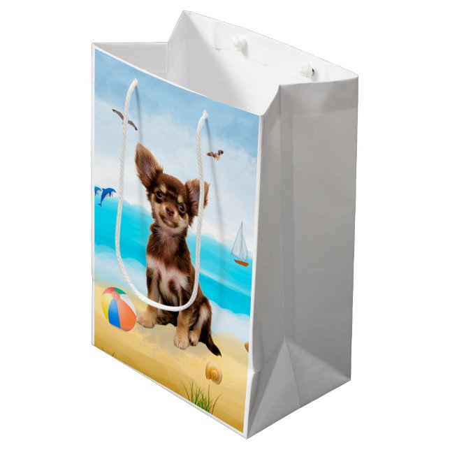 Bolsa De Regalo Mediana Perro Chihuahua en la playa (Angulo Anverso)