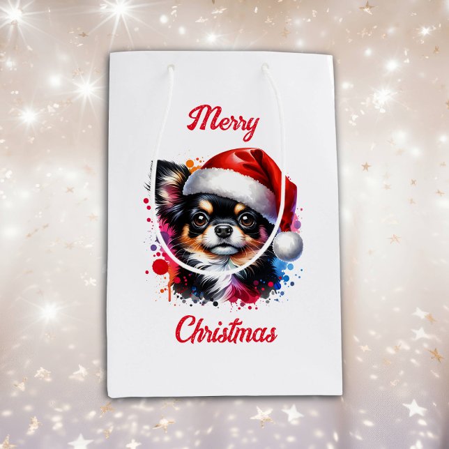 Bolsa De Regalo Mediana Perro Chihuahua en Navidades de Santa Hat (Subido por el creador)
