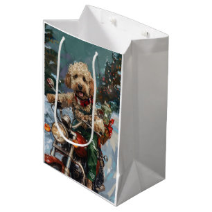 Bolsa De Regalo Mediana Perro Cockapoo montando motocicleta Navidad