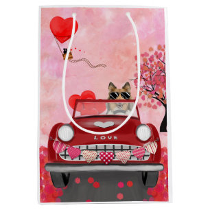 Bolsa De Regalo Mediana Perro Collie Áspero en Coche con Corazones de San 