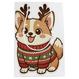 Bolsa De Regalo Mediana Perro Corgi Adorable en Papel de Regalo de Jersey 