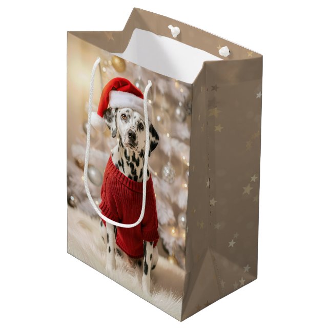 Bolsa De Regalo Mediana Perro dálmata con un suéter rojo de Navidad (Angulo Anverso)