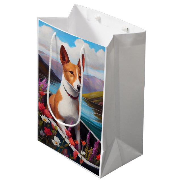 Bolsa De Regalo Mediana Perro de Basenji en un pádel: una aventura escénic (Angulo Anverso)