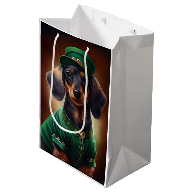 Bolsa De Regalo Mediana Perro de Dachshund con vestido de San Patricio (Angulo Anverso)
