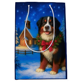 Bolsa De Regalo Mediana Perro de montaña bernés navideño
