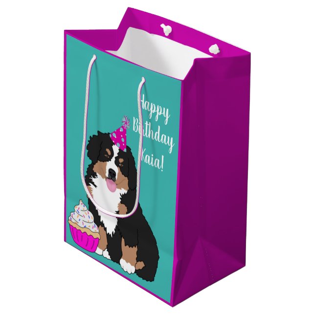 Bolsa De Regalo Mediana Perro de montaña Bernés Personalizado Cachorro med (Angulo Anverso)