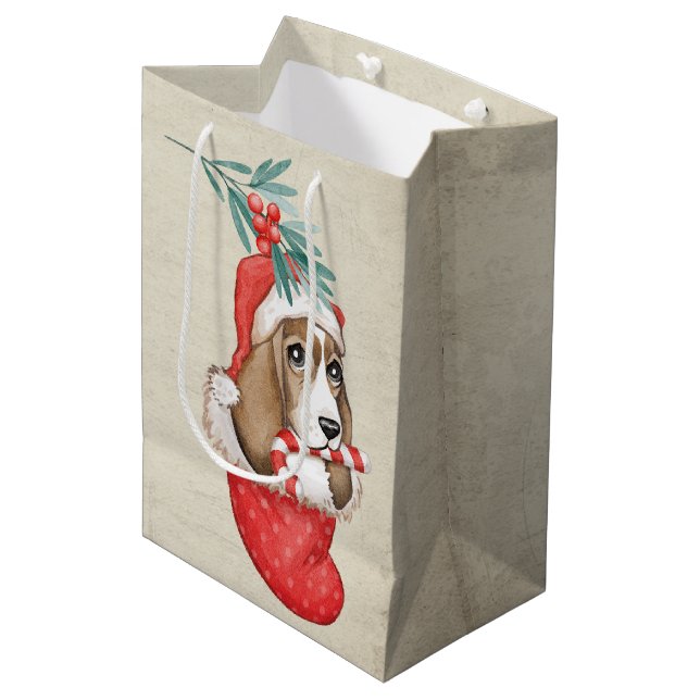 Bolsa De Regalo Mediana Perro de Navidad (Angulo Anverso)