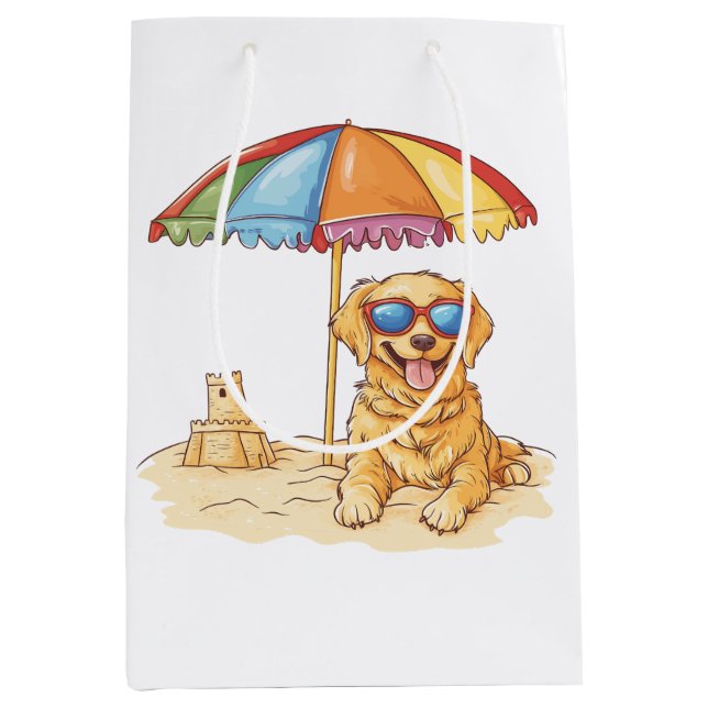 Bolsa De Regalo Mediana Perro de playa Golden Retriever (Anverso)