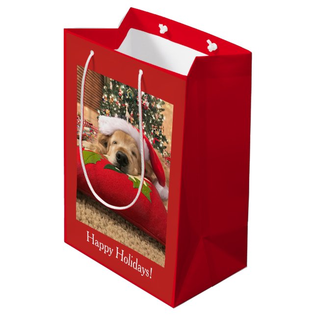 Bolsa De Regalo Mediana Perro del golden retriever del navidad dormido (Angulo reverso)
