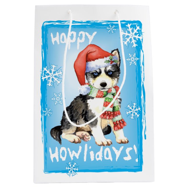 Bolsa De Regalo Mediana Perro esquimal feliz de Howlidays (Anverso)