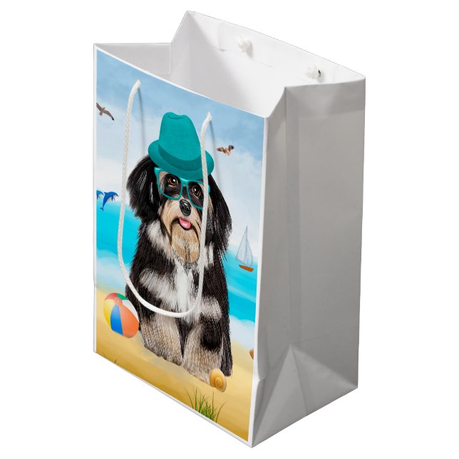 Bolsa De Regalo Mediana Perro habanés en la playa (Angulo Anverso)