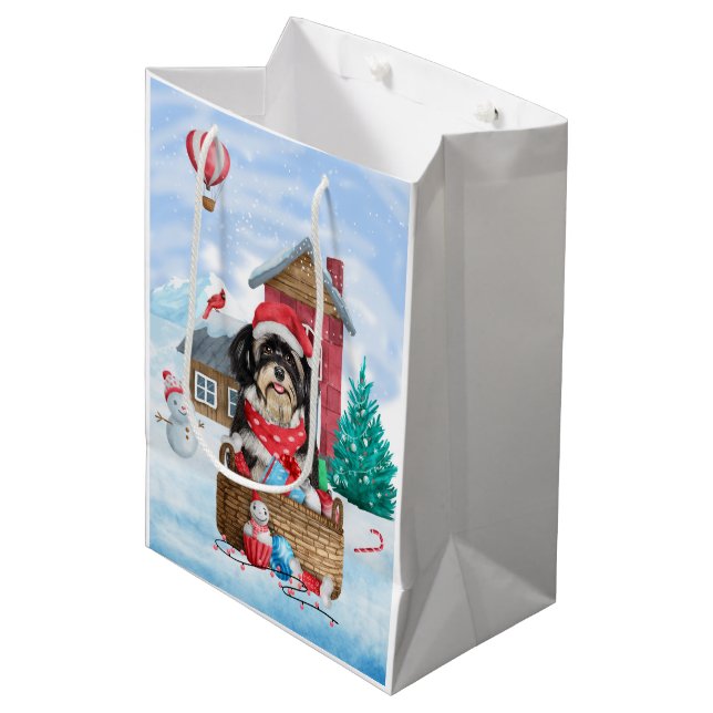 Bolsa De Regalo Mediana Perro Havanés en la Casa de Perros de Navidades de (Angulo Anverso)