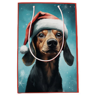 Bolsa De Regalo Mediana Perro lindo con Navidades de Santa Hat Dachshund
