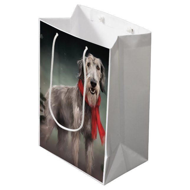 Bolsa De Regalo Mediana Perro lobo en Navidades de nieve (Angulo Anverso)