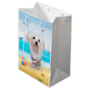 Bolsa De Regalo Mediana Perro maltés en la playa