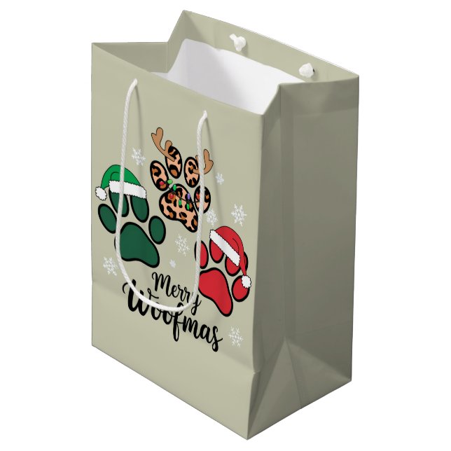 Bolsa De Regalo Mediana Perro Mamá Navidades Merry Woofmas Perro Lover Xma (Angulo Anverso)