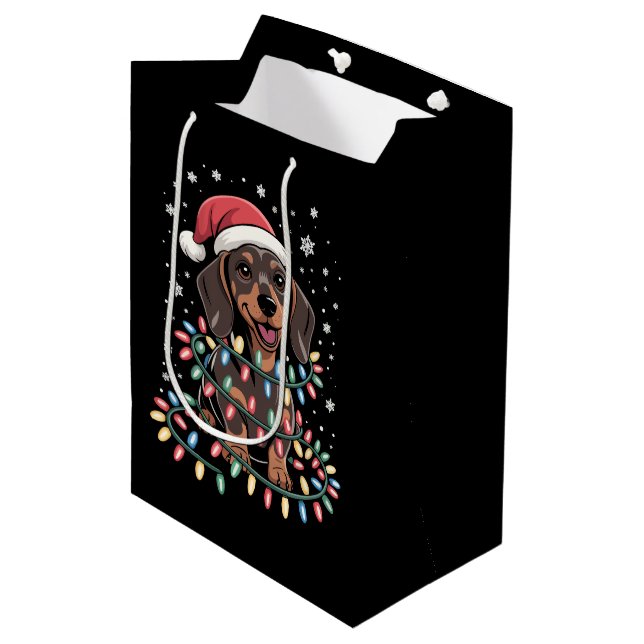 Bolsa De Regalo Mediana Perro navidad Dachshund Santa Xmas Wiener (Angulo Anverso)