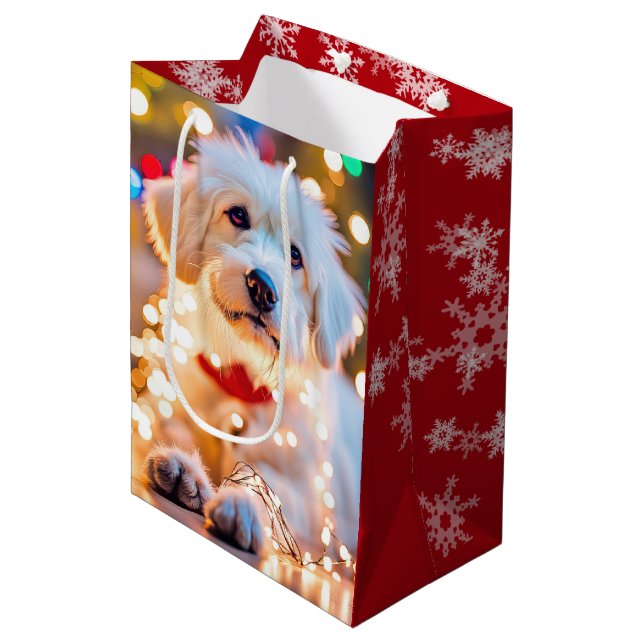 Bolsa De Regalo Mediana Perro navidad En Luces Enrevesadas (Angulo Anverso)