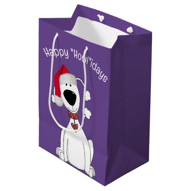 Bolsa De Regalo Mediana Perro navidad En Púrpura (Angulo Anverso)