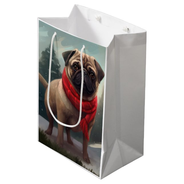 Bolsa De Regalo Mediana Perro picado en Navidades de nieve (Angulo Anverso)