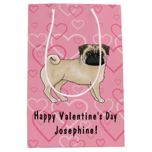 Bolsa De Regalo Mediana Perro Pug Castaño Ilustración en Dibujos Animados
