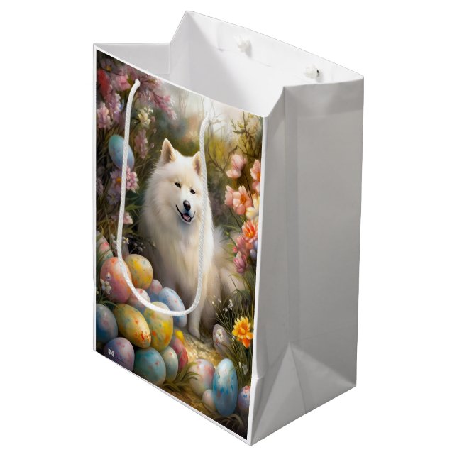 Bolsa De Regalo Mediana Perro samoyado con festividad de huevos de Pascua (Angulo Anverso)