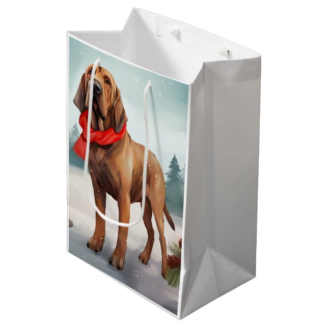 Bolsa De Regalo Mediana Perro sangriento en Navidades de nieve (Angulo Anverso)