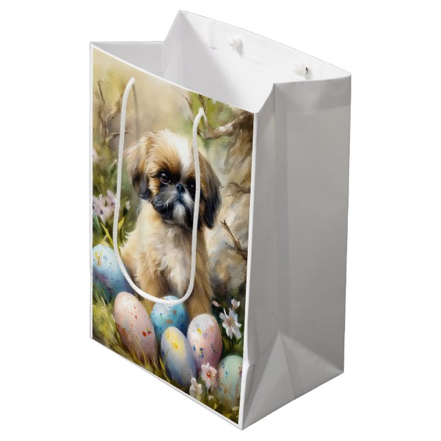 Bolsa De Regalo Mediana Perro Shih Tzu con festividad de huevos de Pascua (Angulo Anverso)