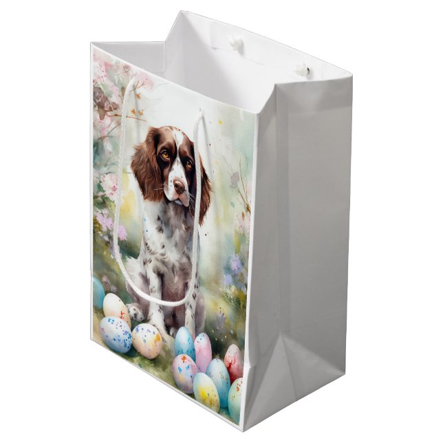 Bolsa De Regalo Mediana Perro Springer Spaniel con festividad de huevos de (Angulo Anverso)