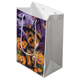 Bolsa De Regalo Mediana Perro Terrier De Yorkshire Bruja Halloween Y Calab