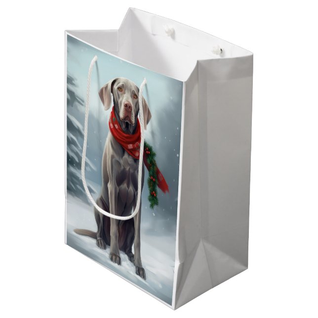 Bolsa De Regalo Mediana Perro Weimaraner en Navidades de nieve (Angulo Anverso)