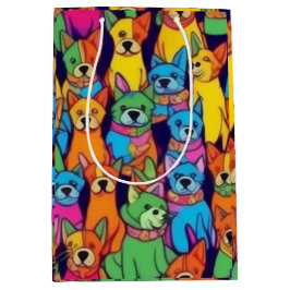 Bolsa De Regalo Mediana Perros alegres y coloridos, perros felices