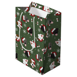 Bolsa De Regalo Mediana Perros de Santa en Verde