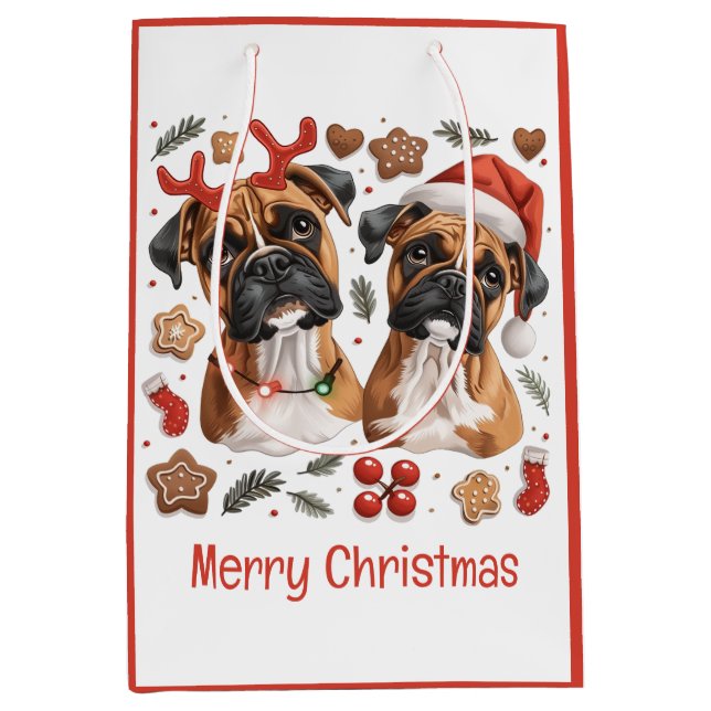 Bolsa De Regalo Mediana Perros del Boxer navideño (Anverso)