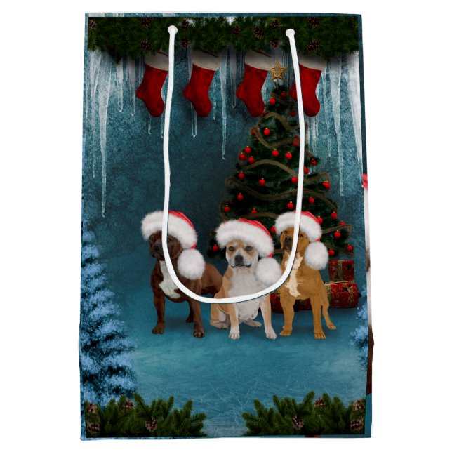 Bolsa De Regalo Mediana Perros navidades divertidos (Reverso)