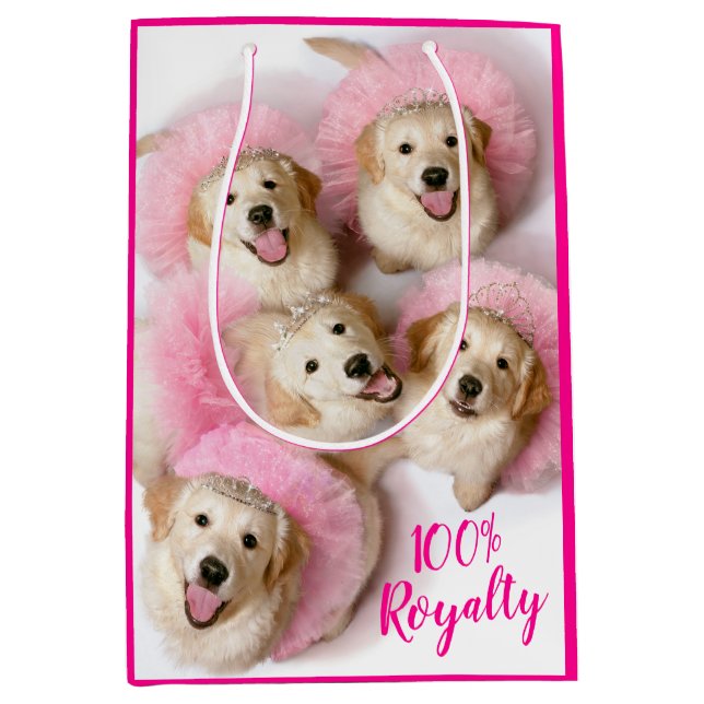 Bolsa De Regalo Mediana Perros princesos en Tiaras (Anverso)