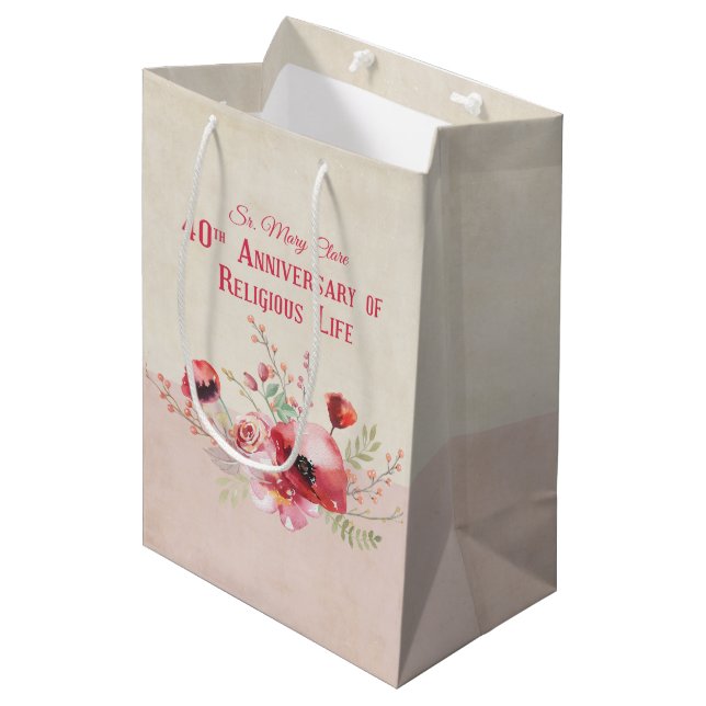 Bolsa De Regalo Mediana Personalice, 40º aniversario monja, rosa y (Angulo Anverso)