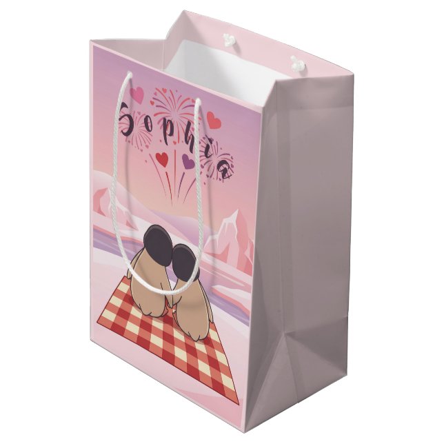 Bolsa De Regalo Mediana Personalised Cute Penguin Valentine Picnic (Angulo reverso)