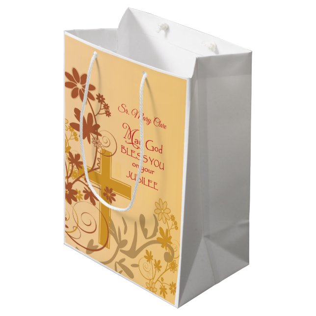Bolsa De Regalo Mediana Personaliza, Jubilee Aniversario Nun Cross, Swirls (Angulo Anverso)