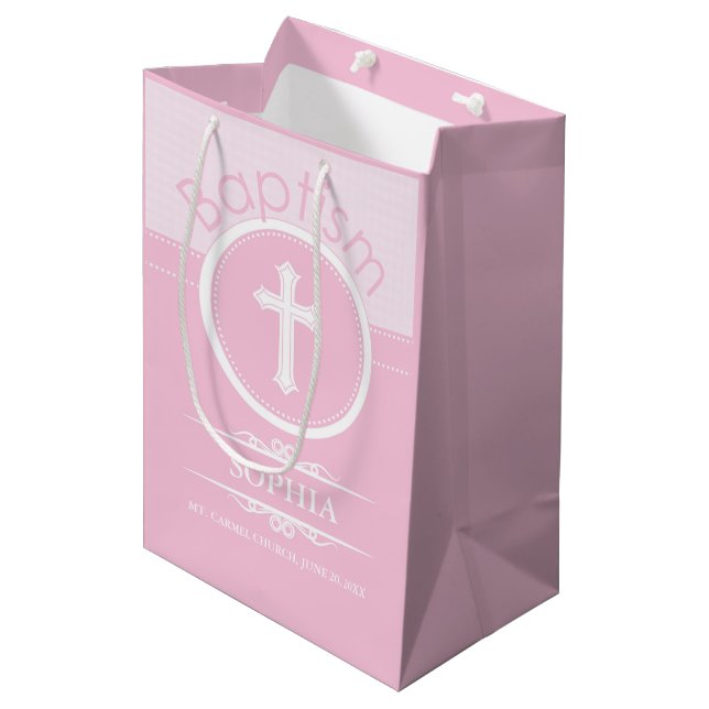 Bolsa De Regalo Mediana Personalizable, Chica rosado Hijo del Bautismo de  (Angulo Anverso)