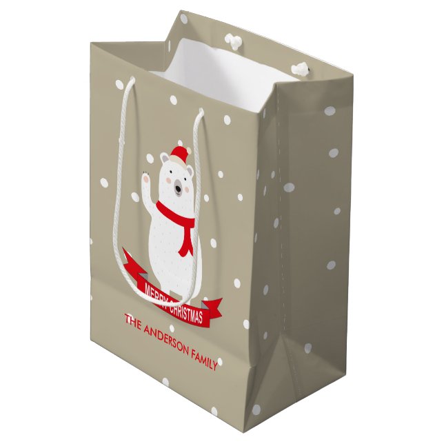 Bolsa De Regalo Mediana Personalizable de oso polar de Navidades hábiles (Angulo Anverso)