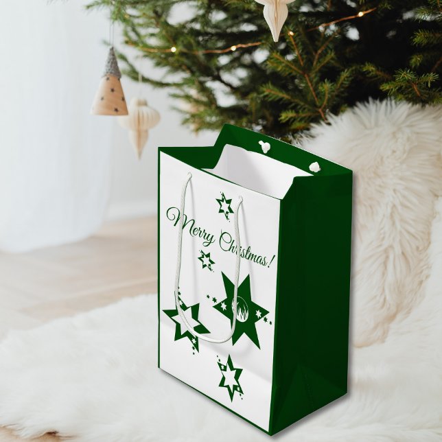 Bolsa De Regalo Mediana Personalizable del Servicio de Jardín de las Estre (Christmas Green Stars Lawn Service Customizable Medium Gift Bag)
