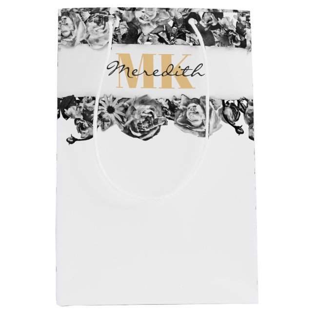 Bolsa De Regalo Mediana Personalizable Nombre Rosas Gold Moda Monograma Lu (Anverso)