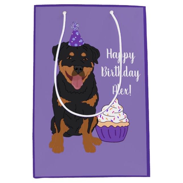 Bolsa De Regalo Mediana Personalizable Rottweiler Cumpleaños (Anverso)