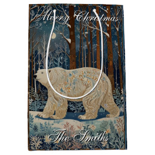 Bolsa De Regalo Mediana Personalización del bosque de invierno de oso blan